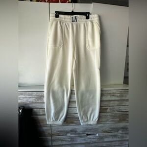 Cream Joggers with Elastic Waistband and Tapered Legs